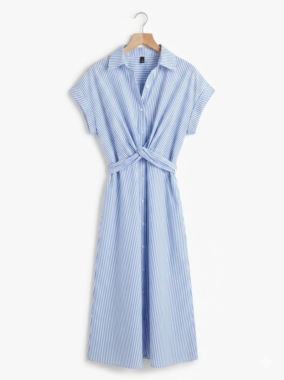 SHEIN Blue‑and‑White Striped Button‑Front Dress – Size Medium